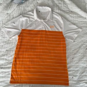Under Armor heat gear orange and white polo size Large